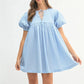 Summer Cute Gingham Babydoll Dress Ladies Round Neck Front Drawstring Bubble Sleeve Loose Flowy Short Dress Vacation