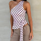Asymmetric Lace Up One Shoulder Tank Top Striped Sleeveless Cropped Tops Fashion 2026 Summer Clothes for Women