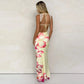 Flower Print Lace Trim Sleeveless Backless Maxi Dress 2025 Woman Elegant Party Dresses for Wedding Guest