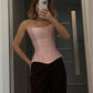 Irregular Satin Tank Top Women Sexy Low-Neck Sleeveless Patchwork Midnight Party Clubwear Classic Stretch Skinny Vest