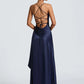 Satin Spaghetti Strap Ruffle Sexy Maxi Dress Women Off-shoulder Sleeveless Backless Thigh High Split Club Party Dress