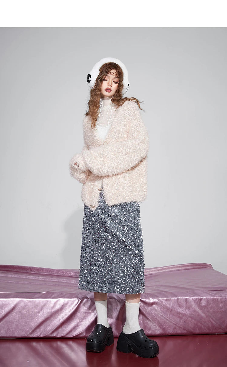 Women's Korean Fashion Winter Party Dress Sparkly Elegant Luxury Bottom New Arrival