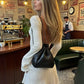 Casual Backless Dress Women Thin Autumn O-Neck Flared Long Sleeve A-Line Stretch Basic Streetwear Elegant Bodycon