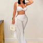 Sexy Chic 2 Piece Set Women Summer Halter Backless Knot Camisole+Metal Ruched Ribbon Flare Pants Matching Outfits