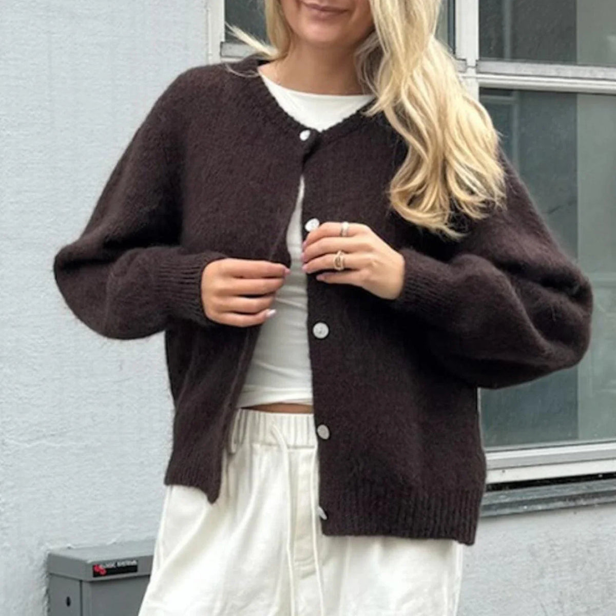 Women's Solid Color Cardigan Fuzzy Long Sleeve Button Down Sweater Soft Knit Tops Winter Fall Outerwear Y2K Clothes