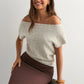 Off Shoulder Short Sleeve Knit T-Shirt Women Casual Loose Elegant Female Solid Sexy Knit Pullover Top Tees Outerwear