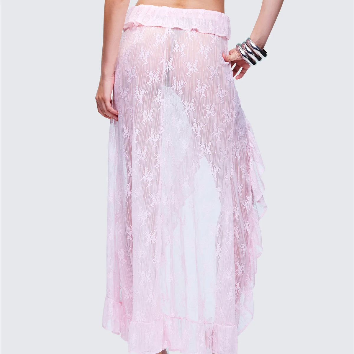 Women Asymmetrical Lace Flowy Skirt Vintage Long Skirts High Waist Ruffle Midi Aesthetic Ladies See Through Beach Skirts