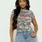 Camouflage Cherry Print T-Shirts Women Summer Trend o-Neck Short Sleeve Skinny Stretch Fashion Classic Streetwear