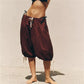 Women Loose Boho Capri Harem Pants Elastic Waistband Drawstring Pleated Adjustable Hem Tie Casual Summer Beach Culottes