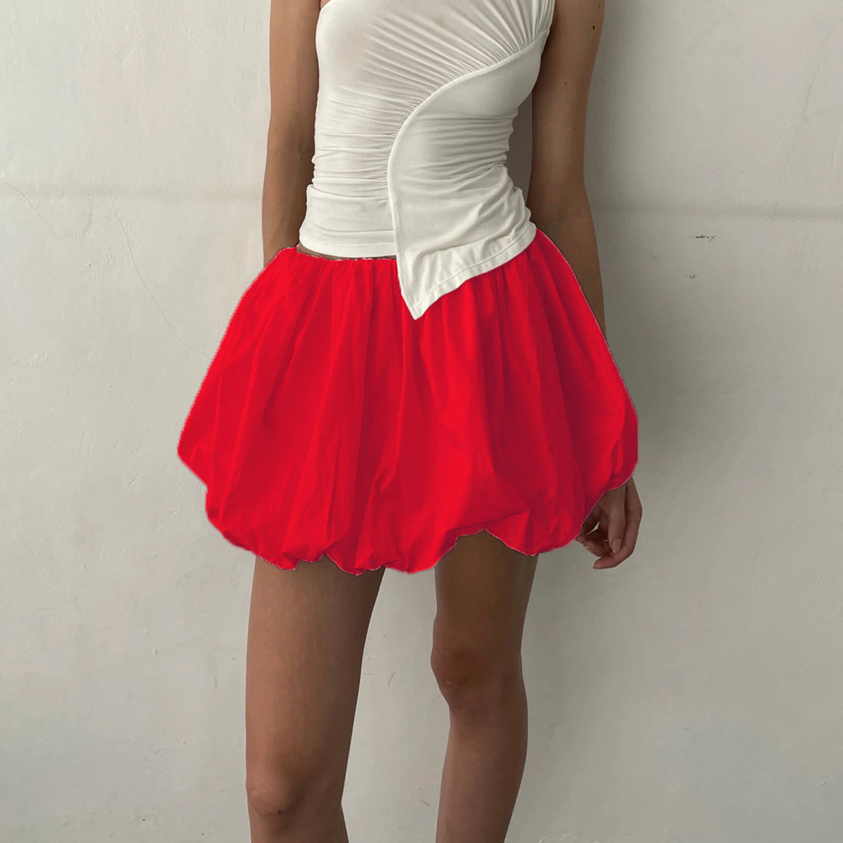 Women Y2K Bubble Skirt Elastic Waist Pleated Ruffle Hem A Line Mini Skirt Girls Cute Short Puffy Balloon Skirt