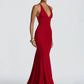 Women Deep V Halter Mermaid Maxi Dress Crisscross Lace Up Backless Long Gown Ruched Bodycon Evening Party Formal Dress