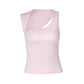 Asymmetric Neck Cut Out Tank Top Streetwear Summer Solid Color Sleeveless Backless Crop Tops Rave Clothing