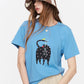 Cat Print Short Sleeve T-Shirt, Casual Round Neck Tee, Basic Daily Top for Women
