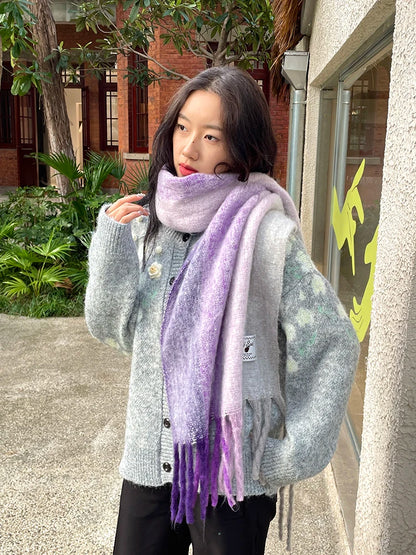 Warm Dopamine Color Block Rainbow Fringe Scarf For Women