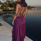 Braid Waistless Dress Women Peach Buttocks Backless Patchwork Summer Vacation Elegant Irregular Hem Party Vestidos