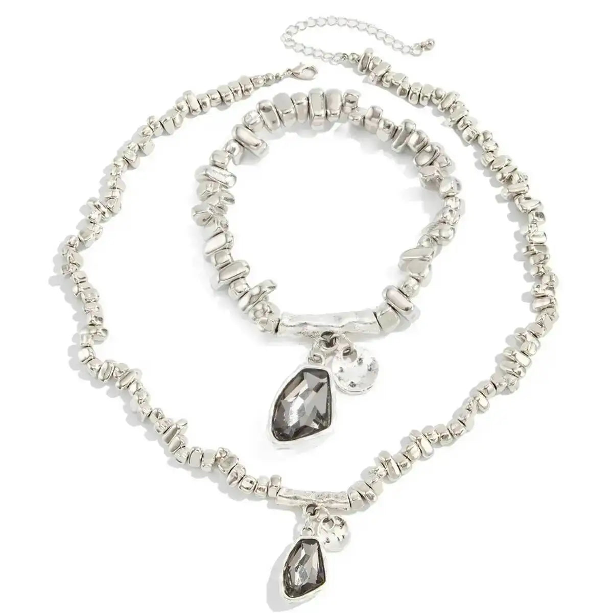 Vintage Irregular CCB Beads Chain Necklace Bracelets for Women Goth Crystal Pendant Choker Jewelry Set Halloween Gifts