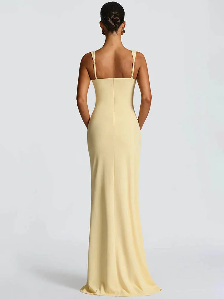 Elegant Spaghetti Strap Sexy Maxi Dress Women Gown Fashion Sleeveless Backless Thigh High Split Draped Club Long Dress