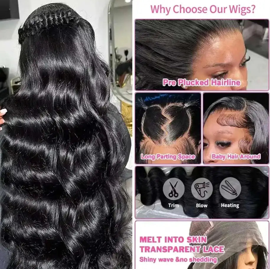 Silky Smooth Natural Black Body Wave Virgin Lace Front Wig Pre Plucked Undetectable Hairline