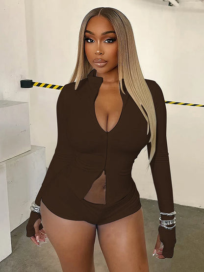 Sporty 3 Piece Set Women Tracksuit Casual Full Sleeve Zip Turtleneck Jacke+Shorts+Foot Cover Matching Street Outfits