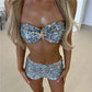 Sexy Women's Summer Sequin Outfit Stylish Sparkly Bra Tops and Low Rise Mini Skirts/Shorts 2 Pcs Set Party Rave Outfit