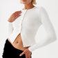 Women Crop Tops Summer Knit Ribbed Button Front Long Sleeve Shirt for Club Streetwear Aesthetic Grunge Clothes