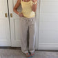Women Ruffle Drawstring Elastic Waist Striped Wide Leg Pants Soft Loose Lightweight Beach Casual Daily Wear Trousers