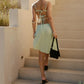 Women's Summer 2 Piece Outfits Skirts Sets Floral Print Spaghetti Strap V Neck Cami Tops Asymmetrical Midi Skirts