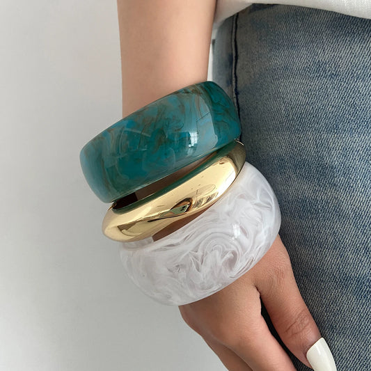 Y2K Kpop Glossy Irregular Thick Resin Acrylic Bangles for Women  2025 New Trend Vintage Arm Bracelets Pulseras Jewelry