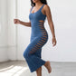 Fashion Hollow Dress Women Trend Elegant Patchwork Backless Sleeveless Stretch Sexy Evening Party Club Long Bodycon