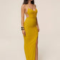 Women Mesh Sexy Maxi Dress Spaghetti Strap V Neck Ruched Bodycon Dress High Slit Elegant Evening Party Club Long Dress