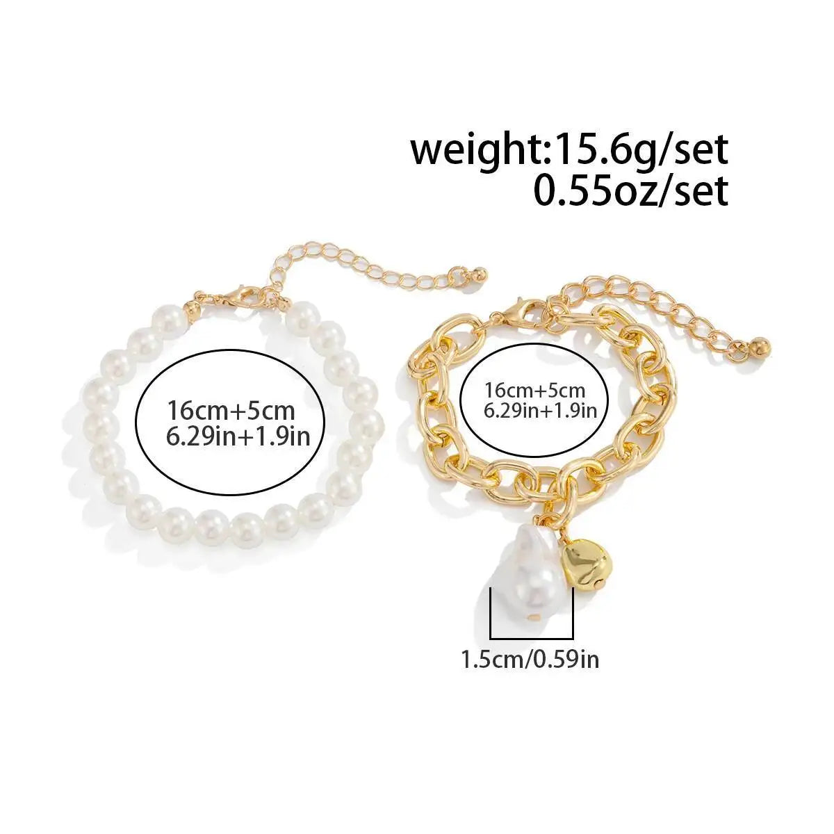 Boho Imitation Pearls Beads Bracelets Women Retro Elegant Irregular Geometry Metal Pendant Hand Chain New Year Jewelry