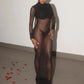 Hot Girl See Through Long Dress+Briefs Woman Turtleneck Full Sleeve High Waist Midnight Club Party Sexy Fashion Vestidos