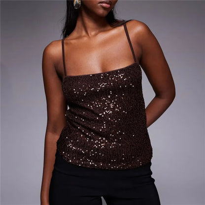 Sequin Camisole Women Skinny Tank Top Summer New Trend Music Festival Sexy Sweet Beach Party Y2K Streetwear