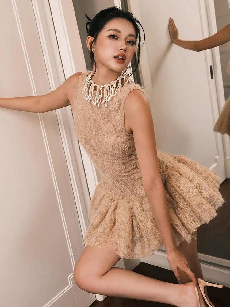 Backless Sexy Jacquard Tassel Dress Women Sweet Bow Sleeveless Patchwork Tierred Fashion Chic Party Club Mini Bodycon