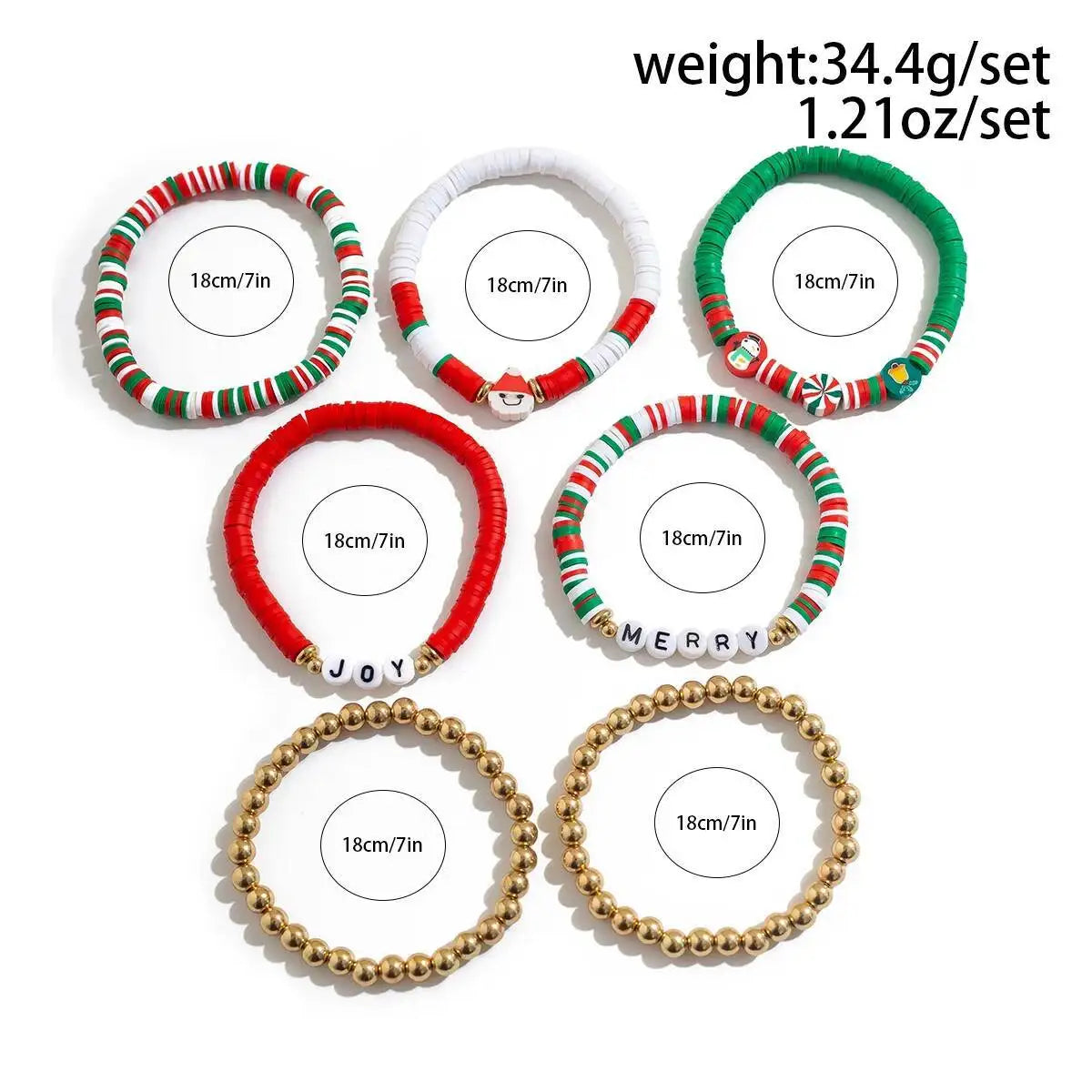 Christmas Series Polymer Clay CCB Beaded Bracelets, Trendy Letter Charms, Jewelry Gift for Women and Men, 7 Pcs Set