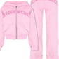 Casual Letter Print 2 Piece Set Women Hooded Zipper Crop Jacket+Sporty Skinny Simple Straight Pants Workout Tracksuit