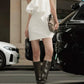 Ruched Elegant Dress Woman Ruffles Edge Design Wrap Chest Backless Skinny Peach Hip Summer Fashion Style Mini Bodycon