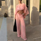 Y2K Retro Sheer Chiffon Cape 2 Piece Set Women Cropped Flowy Top Drawstring Wide Leg Pants Beach Street Matching Outfit
