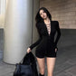 Deep V Neck Lace Up Long Sleeve Short Jumpsuit Gray Black Sexy Romper Fall Clothes for Woman One Piece Outfit