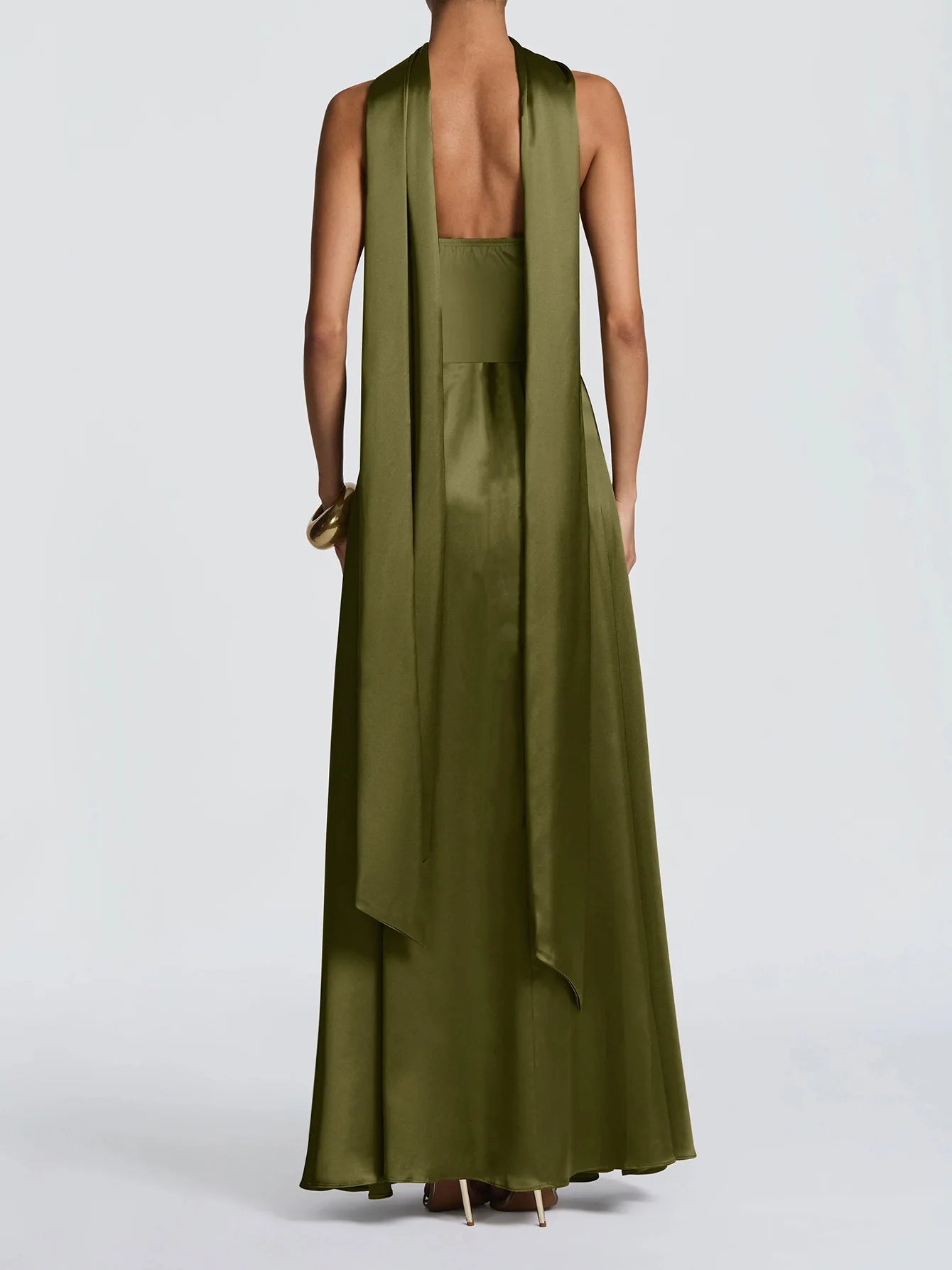 Satin Strapless Backless Maxi Dress with Scarf Elegant Evening Party Dresses for Woman Clothes