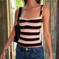 Cute Stripe Camisole Top Summer Women Sweetheart Neck Spaghetti Strap Slim Low Back Crop Top Y2K Aesthetic Streetwear