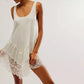 Women's Y2k Spaghetti Strap Lace Mini Dress Sleeveless Scoop Neck Ruffle Flowy Short Dress Lightweight Party Dress