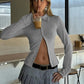 Button Up Cardigan Long Sleeve Tops for Woman Clothes Autumn 2025 Solid Color Knitted Tshirts