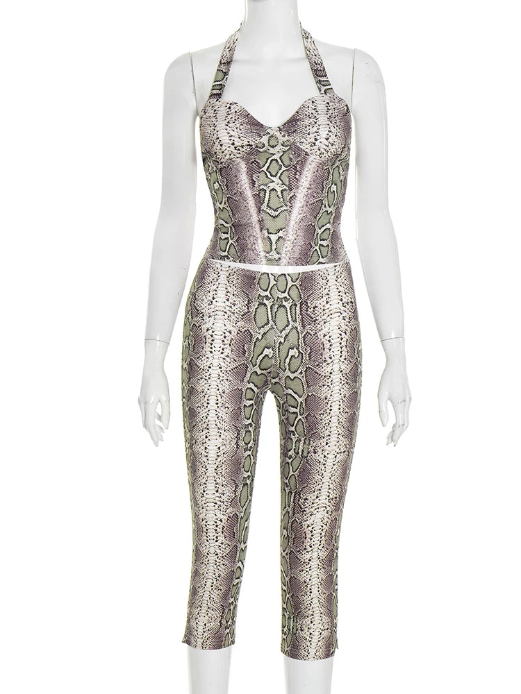Serpentine 2 Piece Set Women Tracksuit Sexy Halter Backless Tank Tops+Skinny Shorts Matching Street Coquette Clubwear