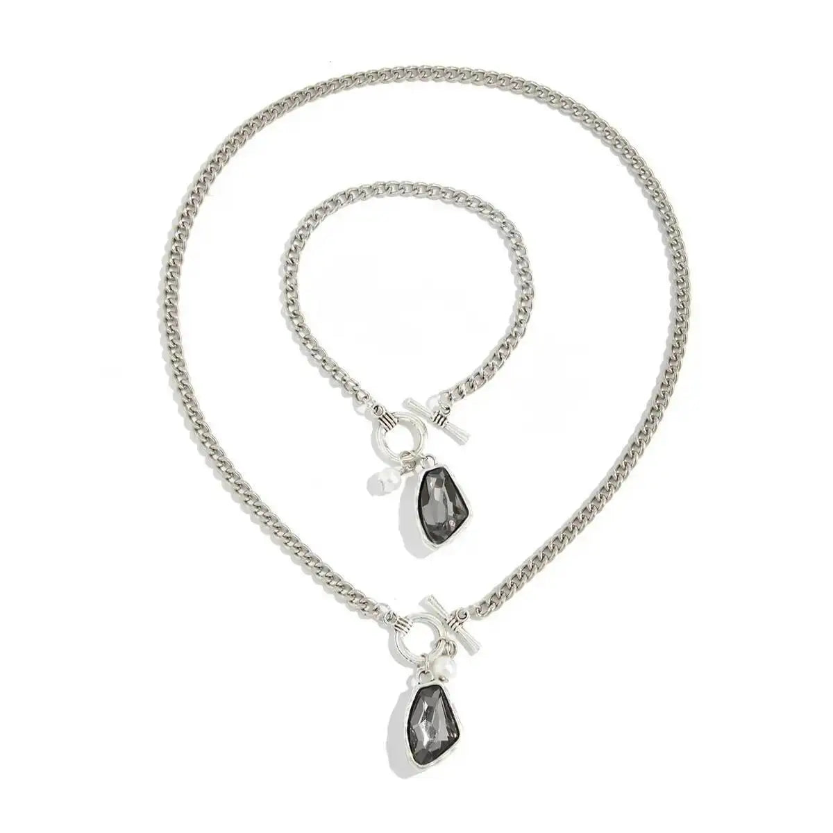 Luxury Rhinestone Acrylic Pendant Choker Necklace Bracelet for Women 2026 New Trend Goth Silver Color Chain Jewelry Set