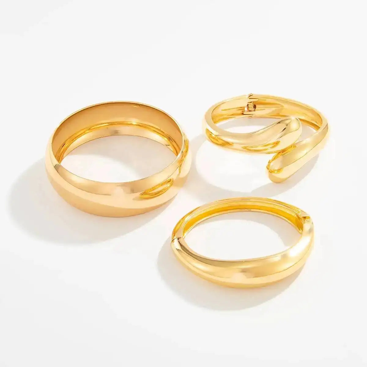 Gold Color Hip Hop Wide Stackable Bracelets Set for Women Fashion Punk Water Drop Bangles Jewelry Gift 3 Styles