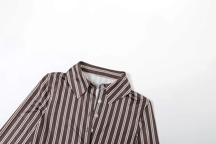 Office Sexy Stripes Print 2-Piece Set Women Tracksuit Crop Blouse+Peach Hip Skirts Matching Streetwear Elegant Outfits