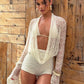 Lace Two Piece Set Women See Through Long Sleeve T-shirt And Shorts Matching Sets Female Elegant Shorts Two Piece Set