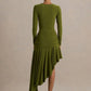 Irregular Long Sleeve Sexy Maxi Dress Women Gown Elegant Diagonal Collar Split Ruffle Ruched Club Party Long Dresses