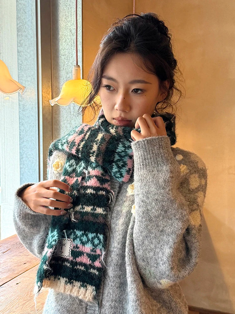 2025 Winter New Arrivals Y2K Bohemian Stripe Panel Neck Warmer Accessory For Woman